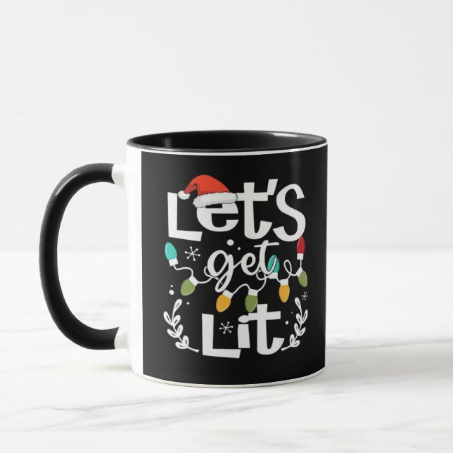 Let's Get Lit Drinking Santa Hat Christmas Lights  Mug (Left)