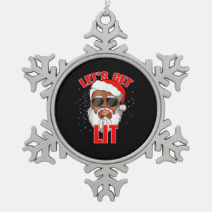 Let's Get Lit Drinking Santa Hat Christmas Lights  Snowflake Pewter Christmas Ornament