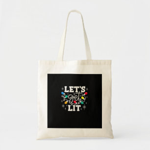 Let's Get Lit Drinking Santa Hat Christmas Lights Tote Bag