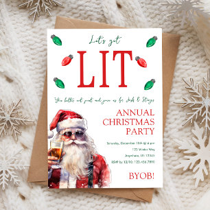 Let's Get Lit Drunk Santa Christmas Party  Invitation