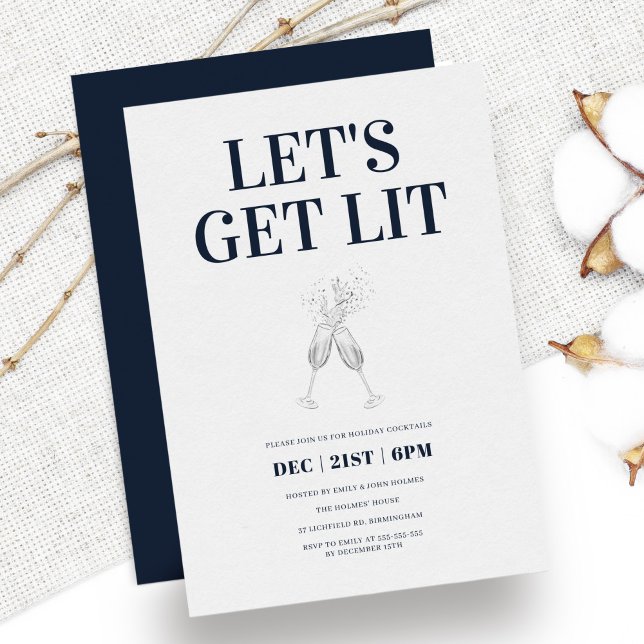 Let's Get Lit Elegant Blue Christmas Party Invitation (Creator Uploaded)