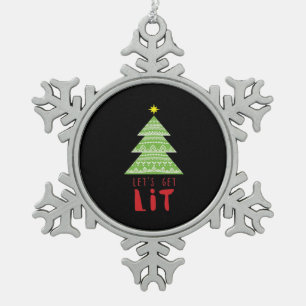 Let's Get Lit Essential Simple Graphic Snowflake Pewter Christmas Ornament