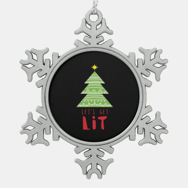 Let's Get Lit Essential Simple Graphic Snowflake Pewter Christmas Ornament (Front)