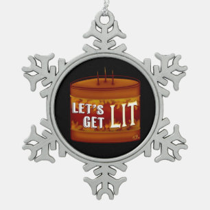 Let's Get Lit Fall Candle Classic Snowflake Pewter Christmas Ornament