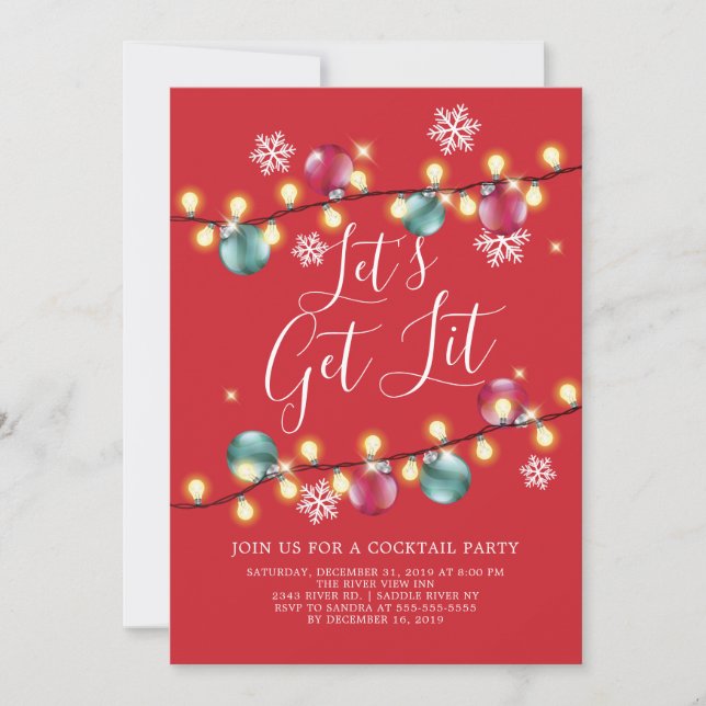 Let's Get Lit Festive Holiday Party Invitation (Front)