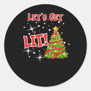 Let's Get Lit, Fun Idiom, Christmas Lights, Christ Classic Round Sticker