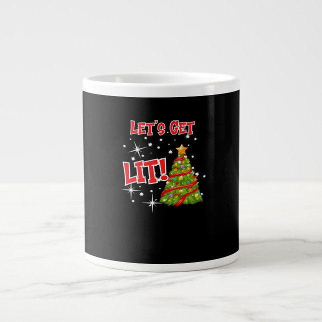 Let's Get Lit, Fun Idiom, Christmas Lights, Christ Large Coffee Mug (Front)