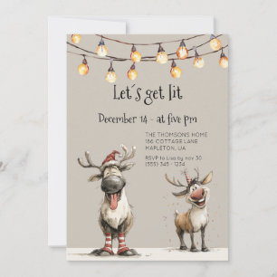 Let's Get Lit Fun Reindeer Holidays Party  Invitation
