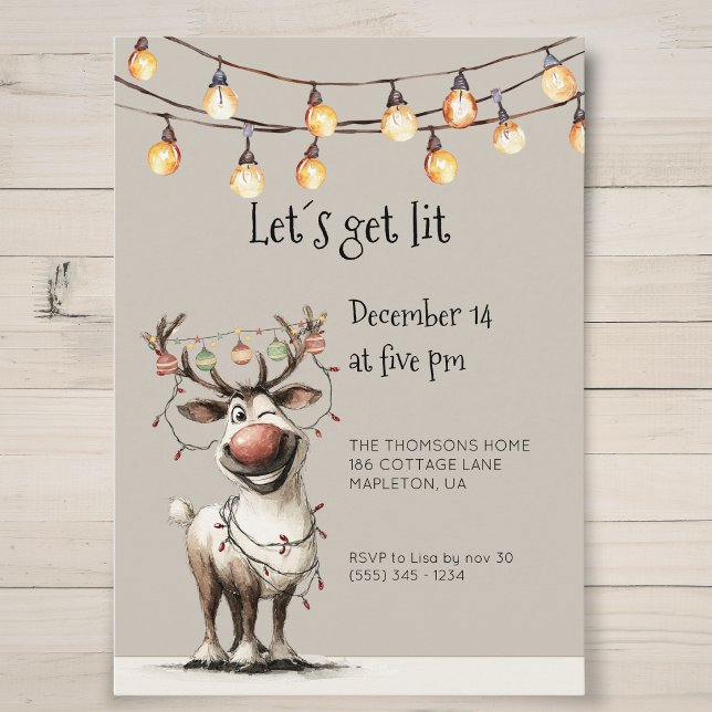 Let's Get Lit Fun Reindeer Holidays Party  Invitation (Creator Uploaded)
