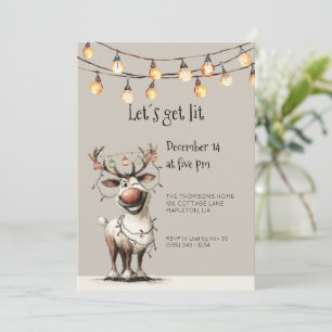 Let's Get Lit Fun Reindeer Holidays Party  Invitation