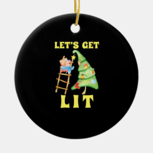 Let's Get Lit Funny Christmas Drinking Classic Ceramic Ornament