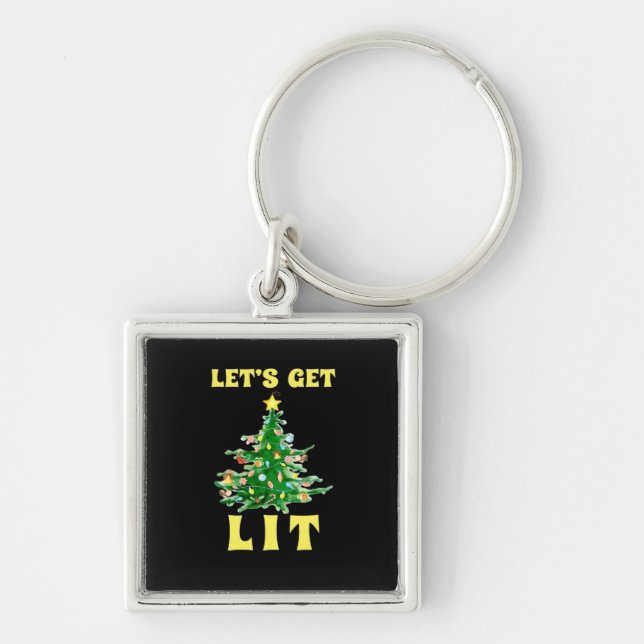 Let's Get Lit Funny Christmas Drinking Classic Key Ring (Front)