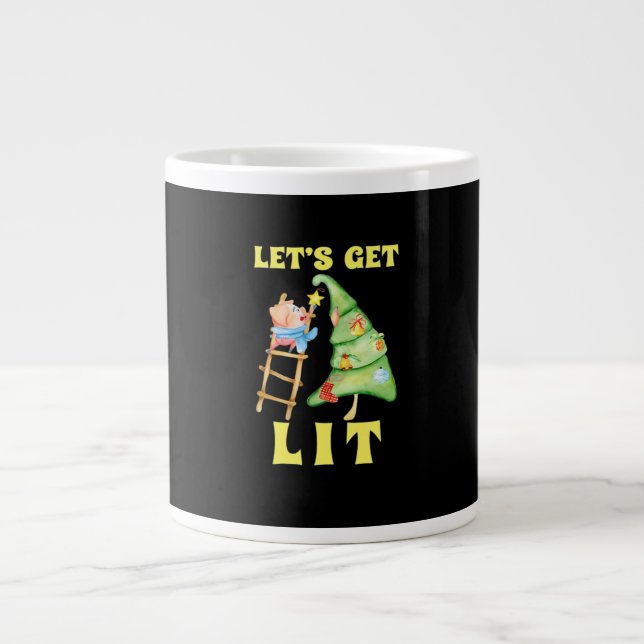 Let's Get Lit Funny Christmas Drinking Classic Large Coffee Mug (Front)