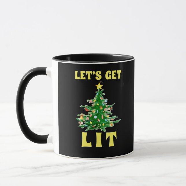 Let's Get Lit Funny Christmas Drinking Classic Mug (Left)