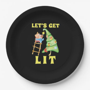 Let's Get Lit Funny Christmas Drinking Classic Paper Plate