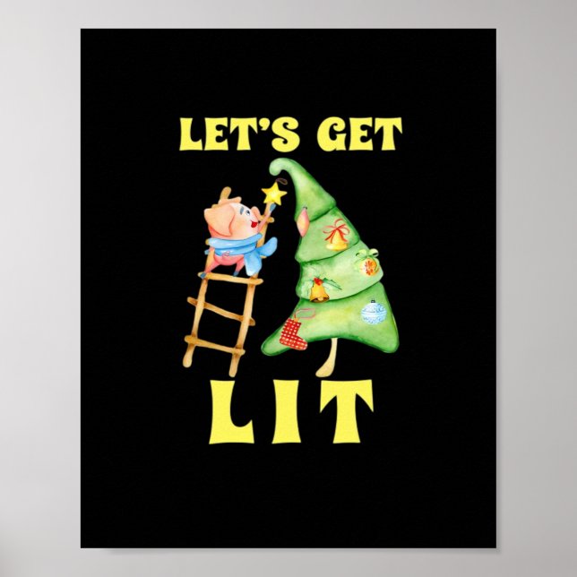 Let's Get Lit Funny Christmas Drinking Classic Poster (Front)