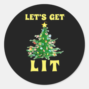Let's Get Lit Funny Christmas Drinking Classic Round Sticker