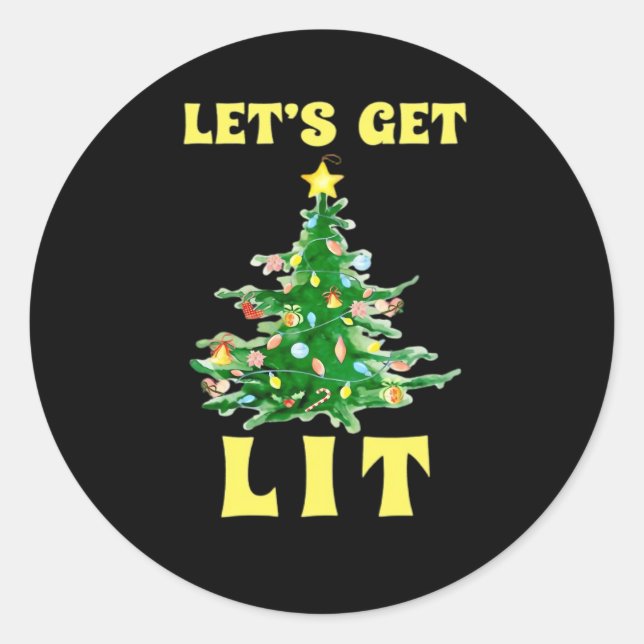 Let's Get Lit Funny Christmas Drinking Classic Round Sticker (Front)