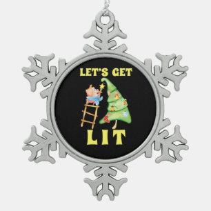 Let's Get Lit Funny Christmas Drinking Classic Snowflake Pewter Christmas Ornament