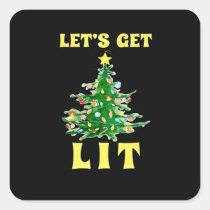 Let's Get Lit Funny Christmas Drinking Classic Square Sticker