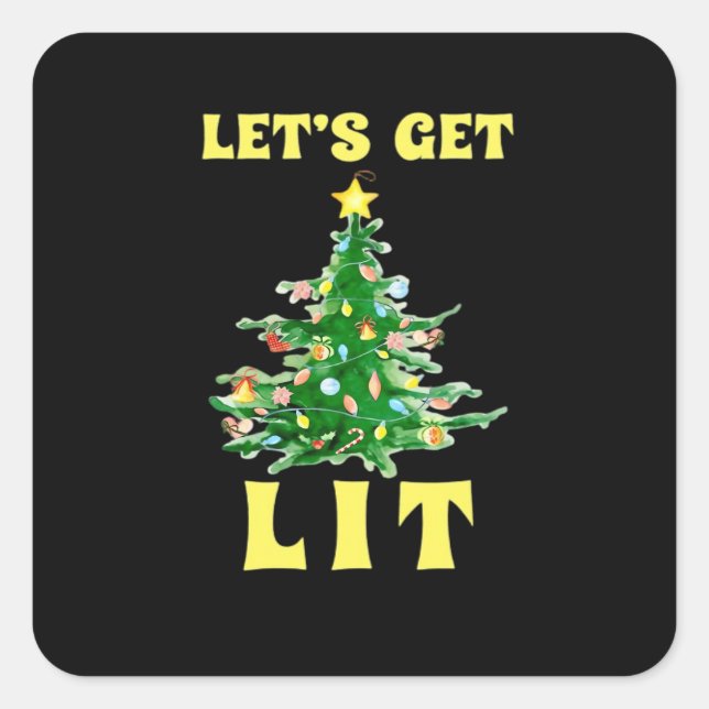 Let's Get Lit Funny Christmas Drinking Classic Square Sticker (Front)