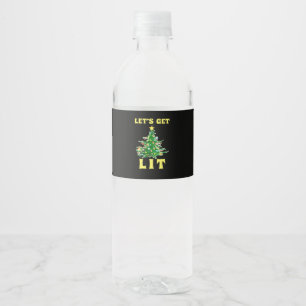 Let's Get Lit Funny Christmas Drinking Classic Water Bottle Label