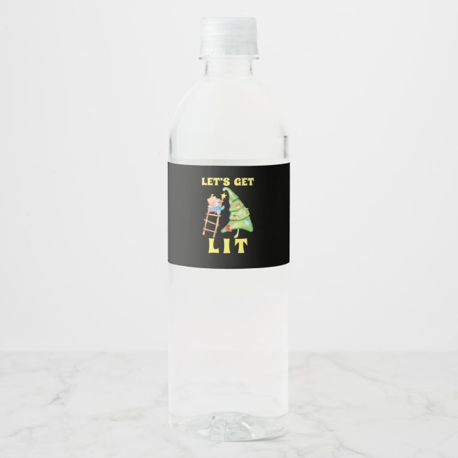 Let's Get Lit Funny Christmas Drinking Classic Water Bottle Label (Front)