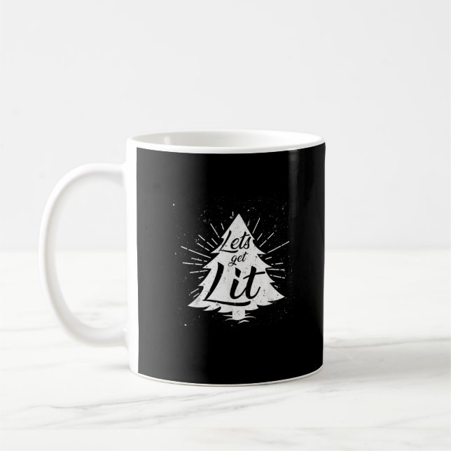 Let's Get Lit Funny Christmas Drinking Coffee Mug (Left)