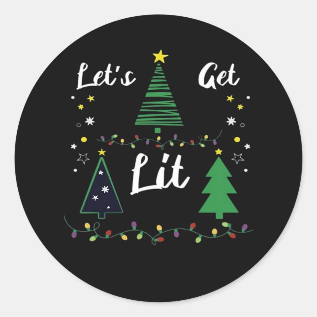 Let's Get Lit Funny Christmas Drinking Essential Classic Round Sticker (Front)