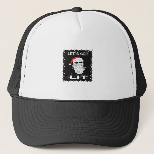 Let's Get Lit Funny Christmas Drinking Essential Trucker Hat (Front)