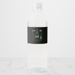 Let's Get Lit Funny Christmas Drinking Essential Water Bottle Label