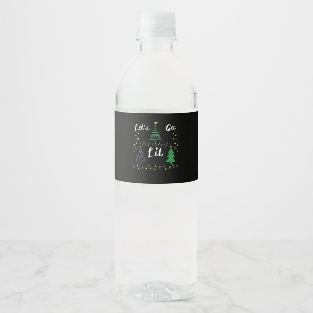 Let's Get Lit Funny Christmas Drinking Essential Water Bottle Label (Front)
