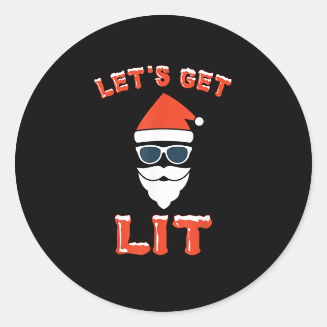 Let's Get Lit Funny Christmas Drinking Funny Classic Round Sticker (Front)