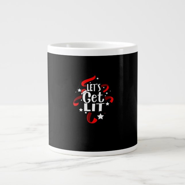 Let's Get Lit Funny Christmas Drinking  Large Coffee Mug (Front)