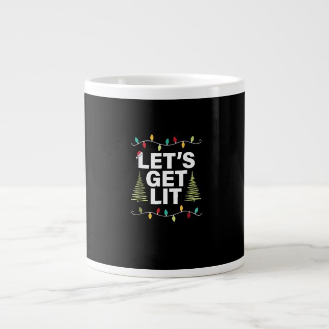 Let's Get Lit Funny Christmas Drinking Lights Large Coffee Mug (Front)
