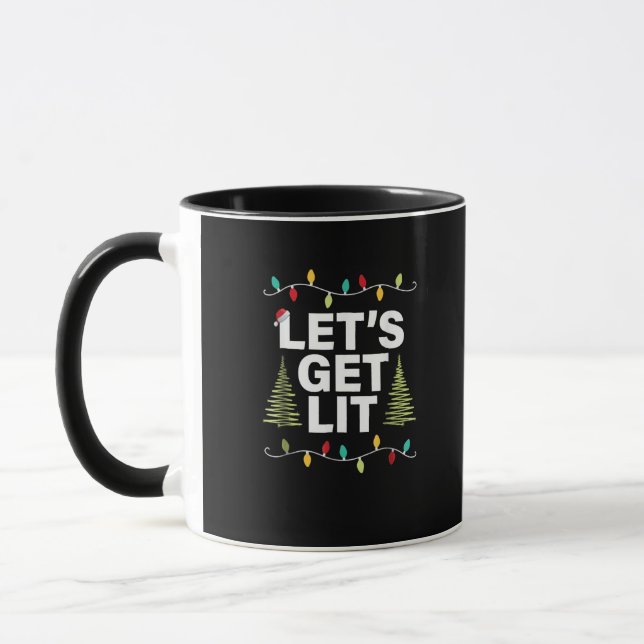 Let's Get Lit Funny Christmas Drinking Lights Mug (Left)