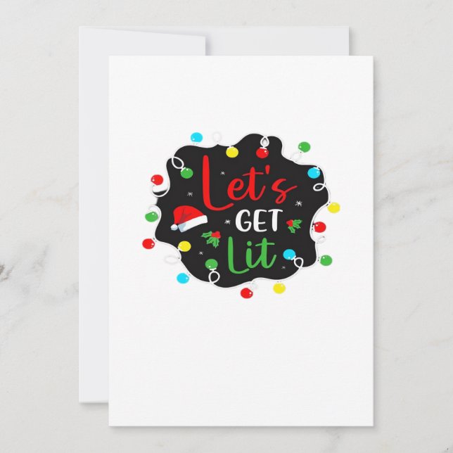 Let's Get Lit Funny Christmas Drinking Lights Sant Holiday Card (Front)