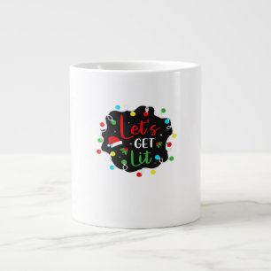 Let's Get Lit Funny Christmas Drinking Lights Sant Large Coffee Mug