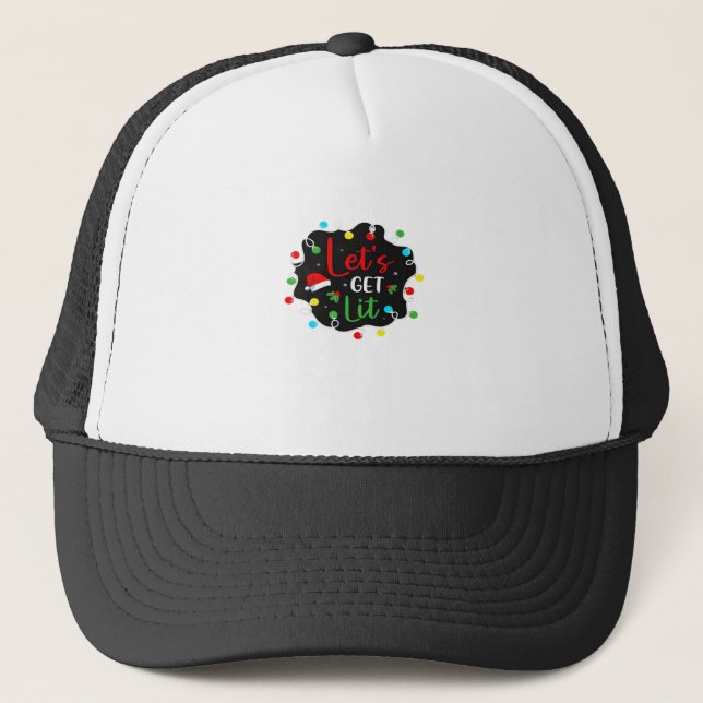 Let's Get Lit Funny Christmas Drinking Lights Sant Trucker Hat (Front)