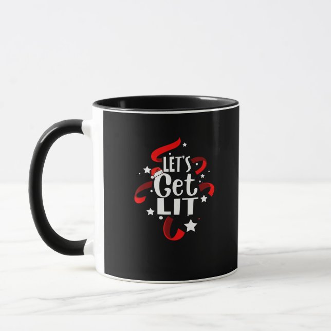 Let's Get Lit Funny Christmas Drinking Men Women Mug (Left)