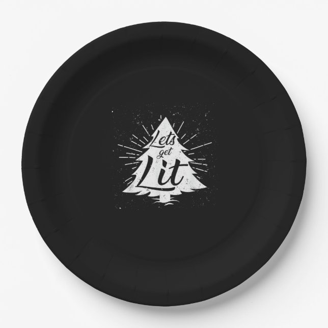 Let's Get Lit Funny Christmas Drinking Paper Plate (Front)