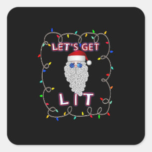 Let's Get Lit Funny Christmas Drinking Square Sticker
