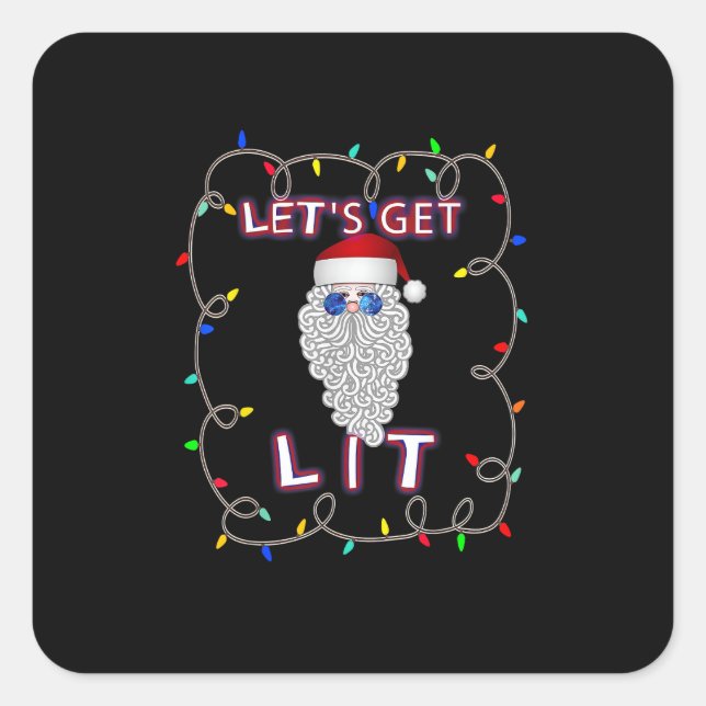 Let's Get Lit Funny Christmas Drinking Square Sticker (Front)