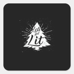 Let's Get Lit Funny Christmas Drinking Square Sticker