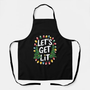 Let's Get Lit Funny Christmas Drinking Xmas Lights Apron
