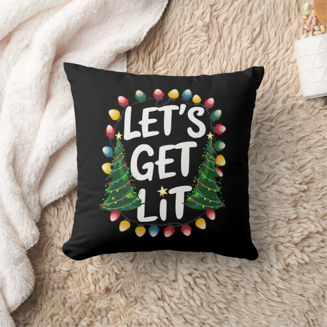 Let's Get Lit Funny Christmas Drinking Xmas Lights Cushion (Blanket)