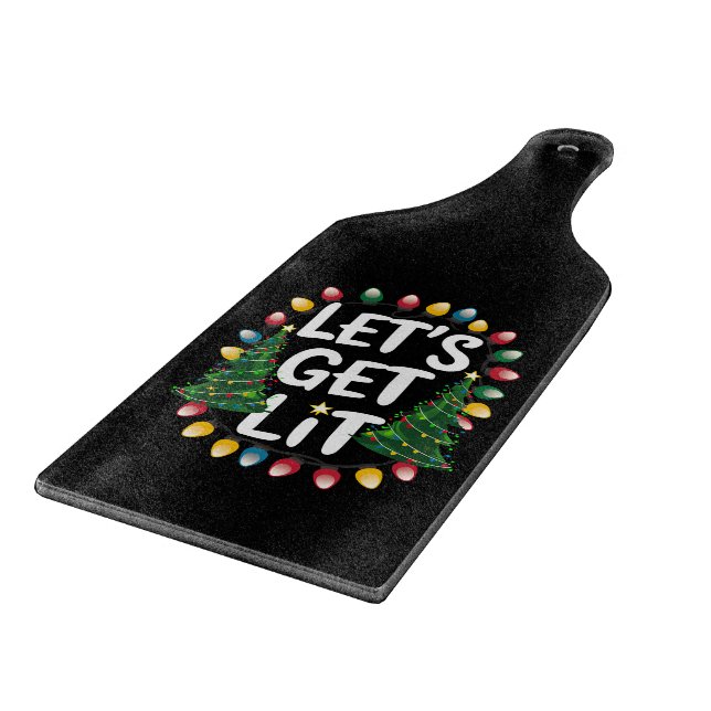 Let's Get Lit Funny Christmas Drinking Xmas Lights Cutting Board (Corner)