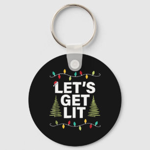 Let's Get Lit Funny Christmas Drinking Xmas Lights Key Ring