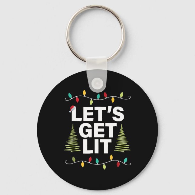 Let's Get Lit Funny Christmas Drinking Xmas Lights Key Ring (Front)