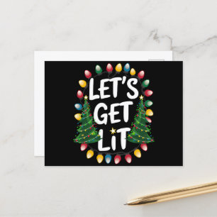 Let's Get Lit Funny Christmas Drinking Xmas Lights Postcard